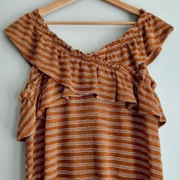 MAURICES Ruffled Fine Knit Tank Top Tan & White Striped Sz XL - Picture 7 of 10